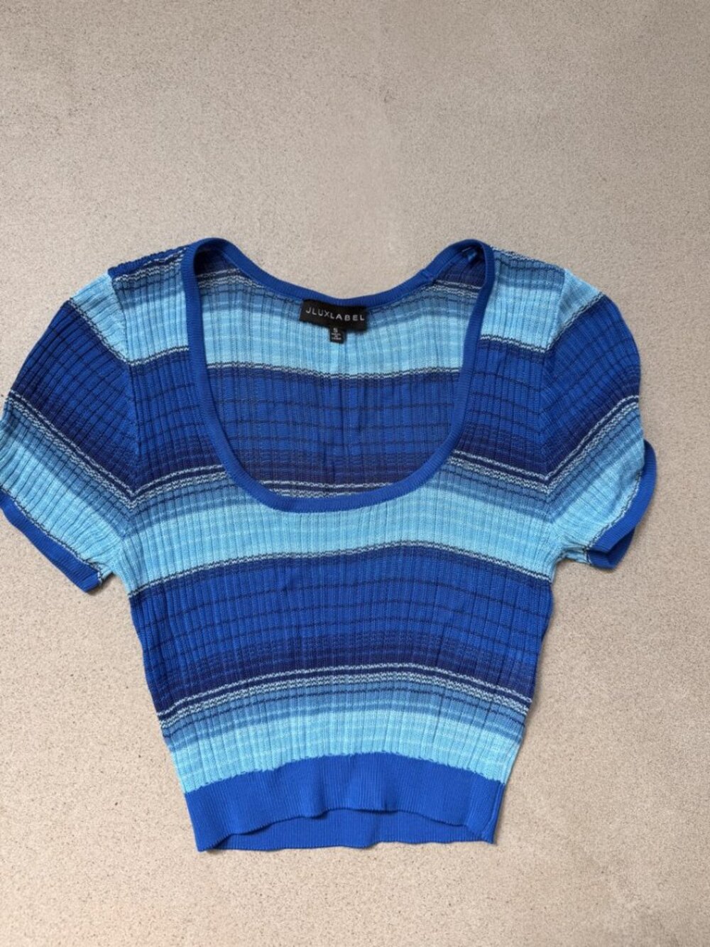 JLUXLABEL Blue Striped Ribbed Knit Crop Top Size S